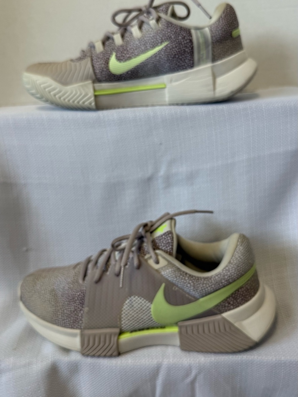 Nike Kids Taupe Sneakers with Lime Green Swoosh